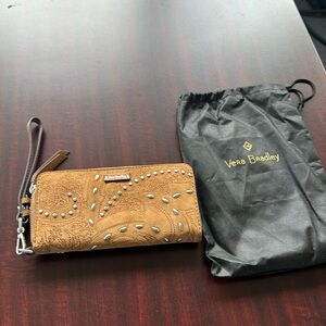 Vera Bradley brown leather zip wallet wristlet. NWOT